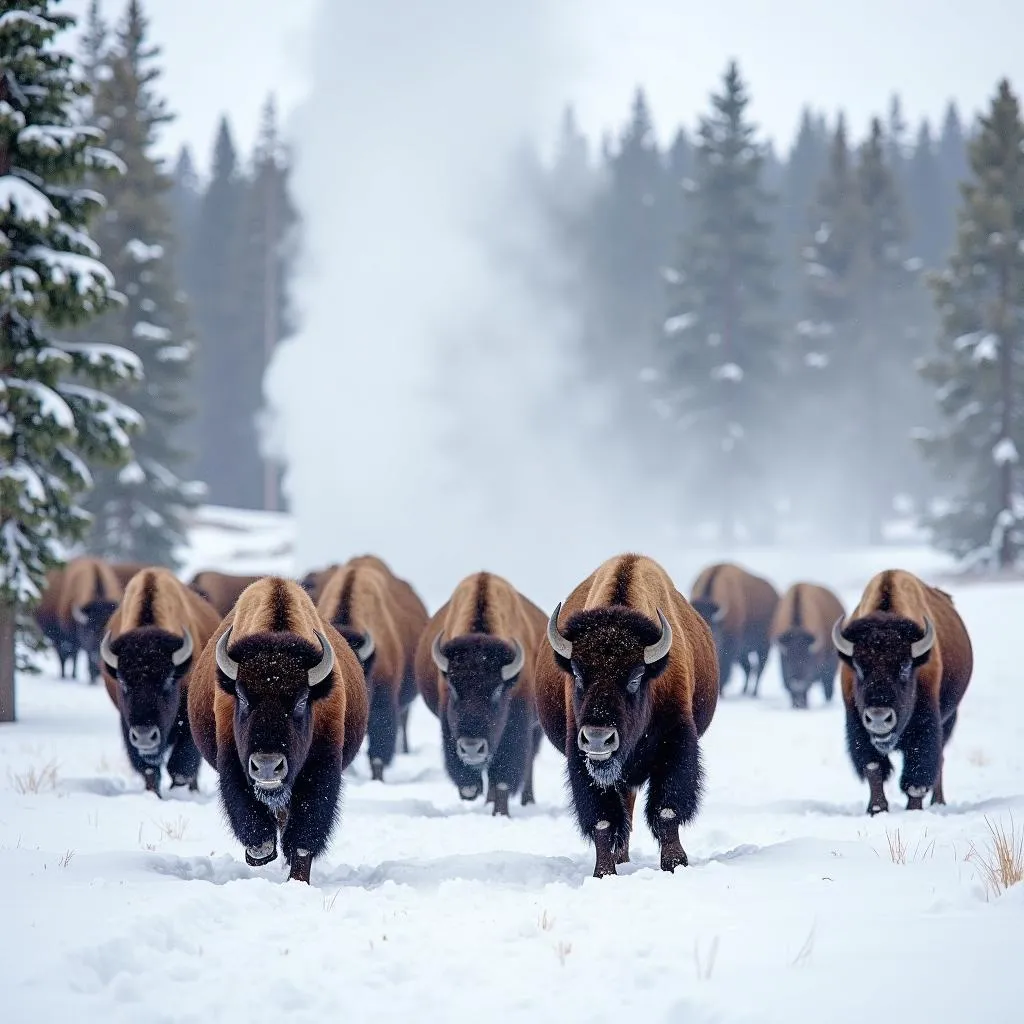 Bison in Yellowstone National Park during winter