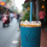 Yeti tumbler keeping drinks cold in Hanoi heat