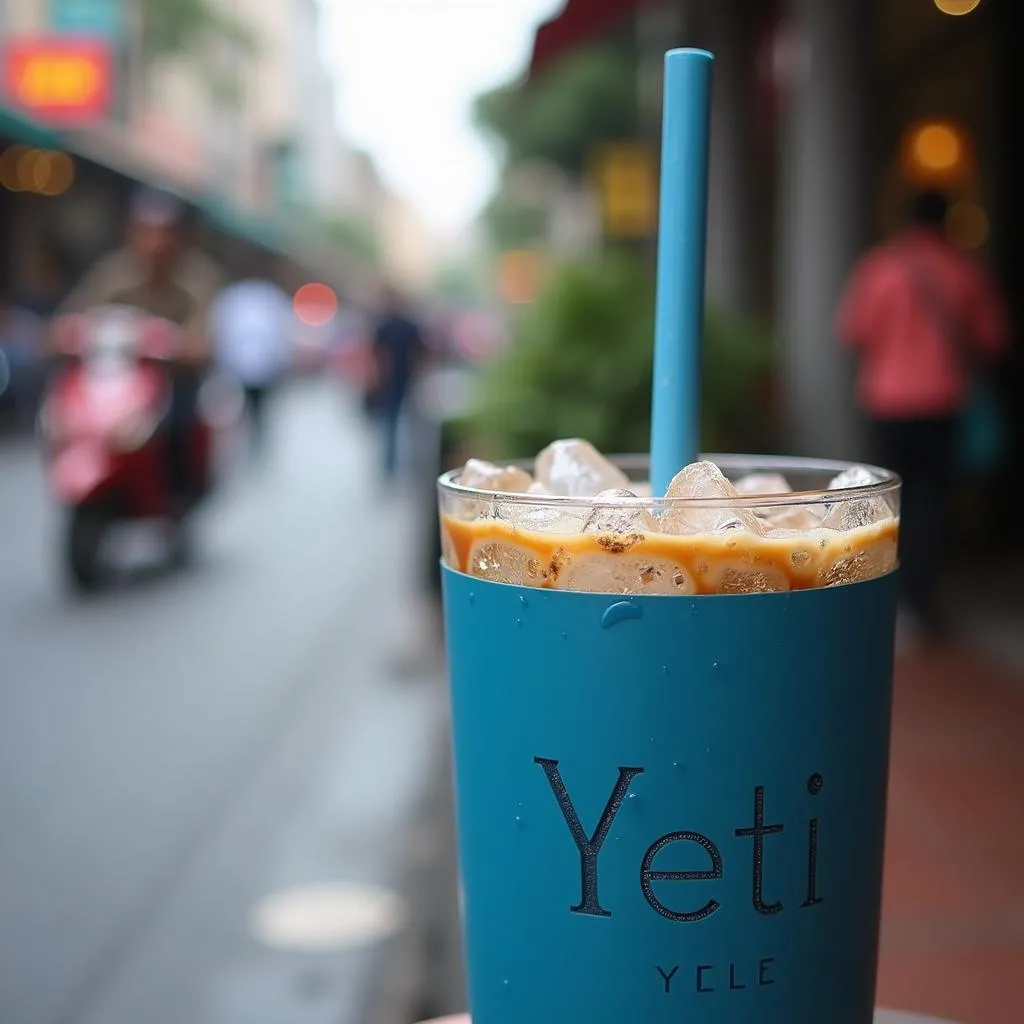 Yeti tumbler keeping drinks cold in Hanoi heat