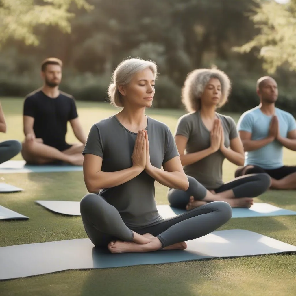 Group practicing yoga outdoors