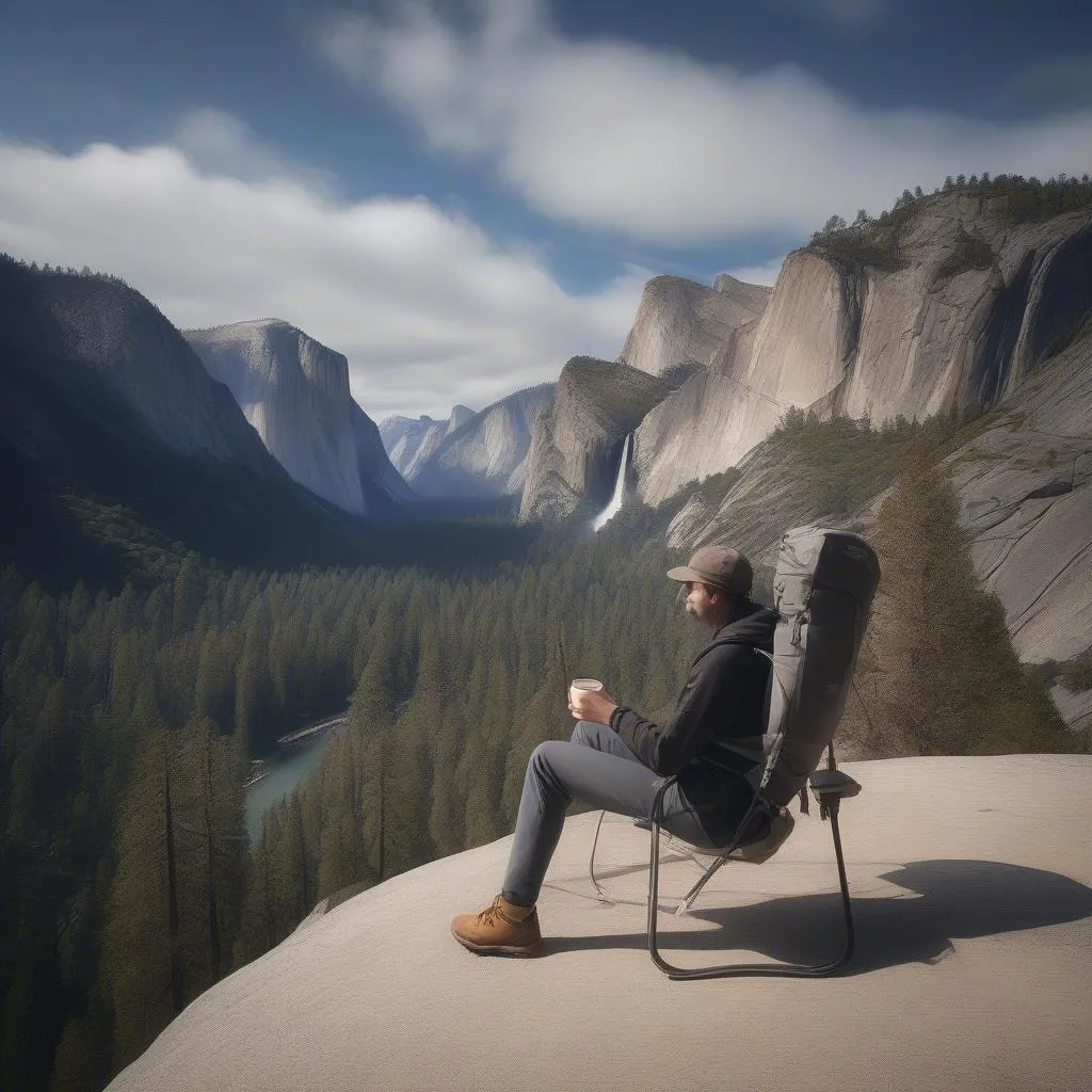 Hiker Enjoying Coffee in Yosemite National Park