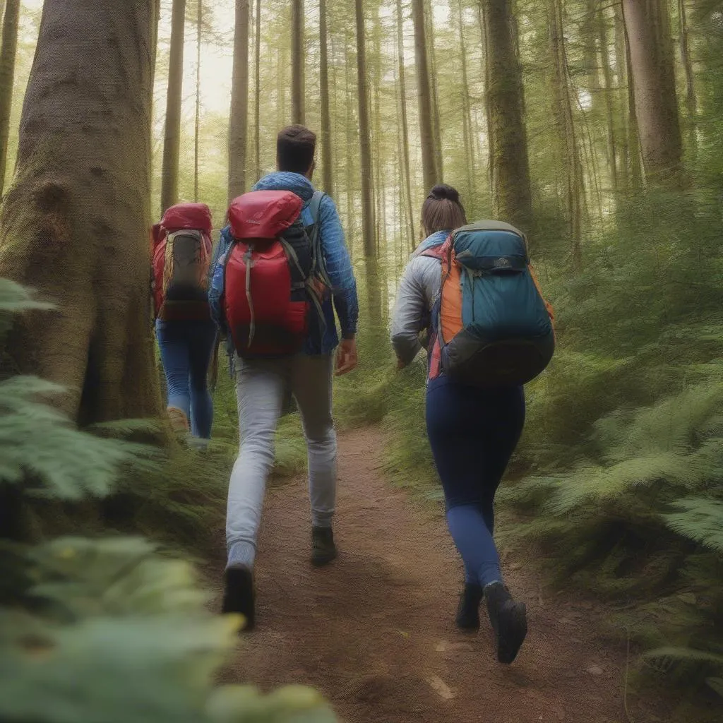 Young adults backpacking