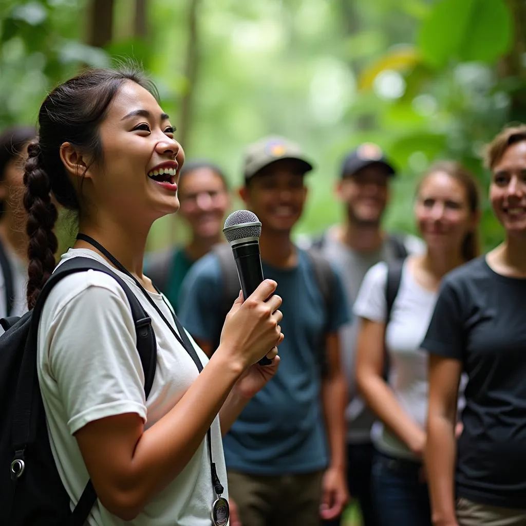 Tour guide leading a group