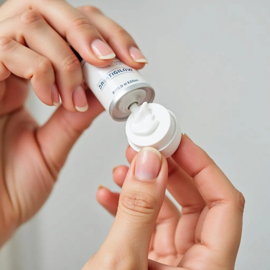 Hand squeezing antifungal cream from a tube