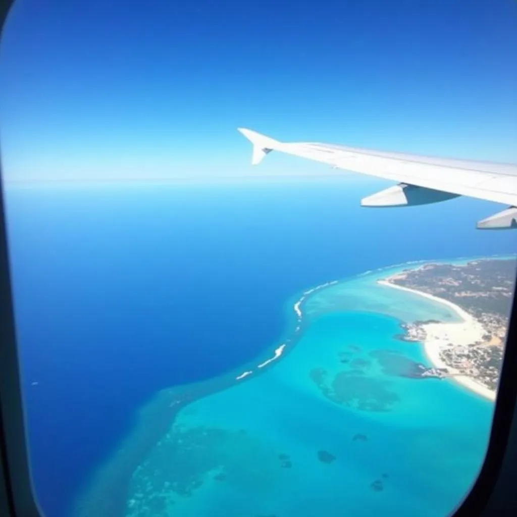 Airplane window view of Aruba