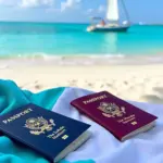 Aruba beach and passport