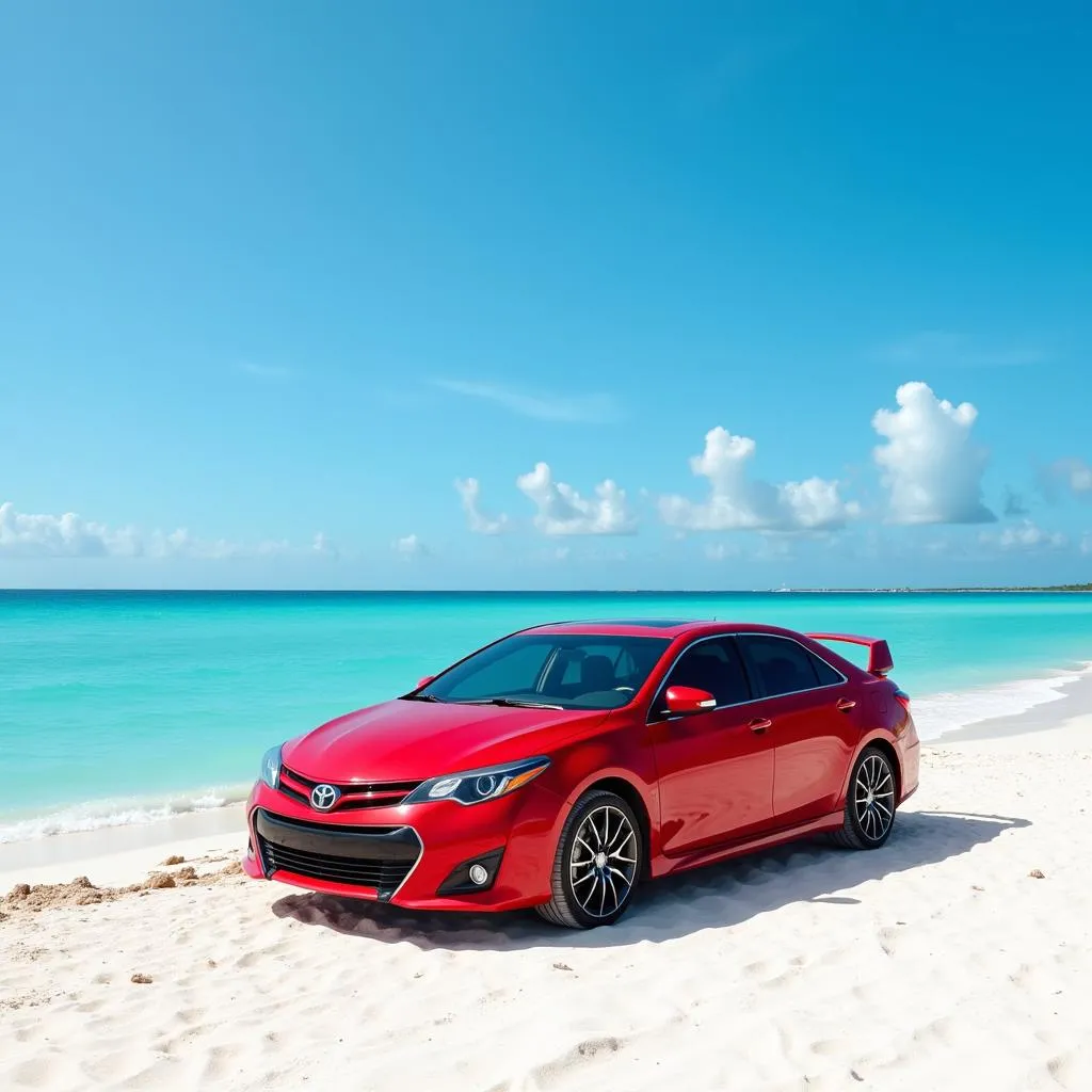 Rental car parked on Aruba beach