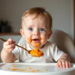 Baby eating first solids