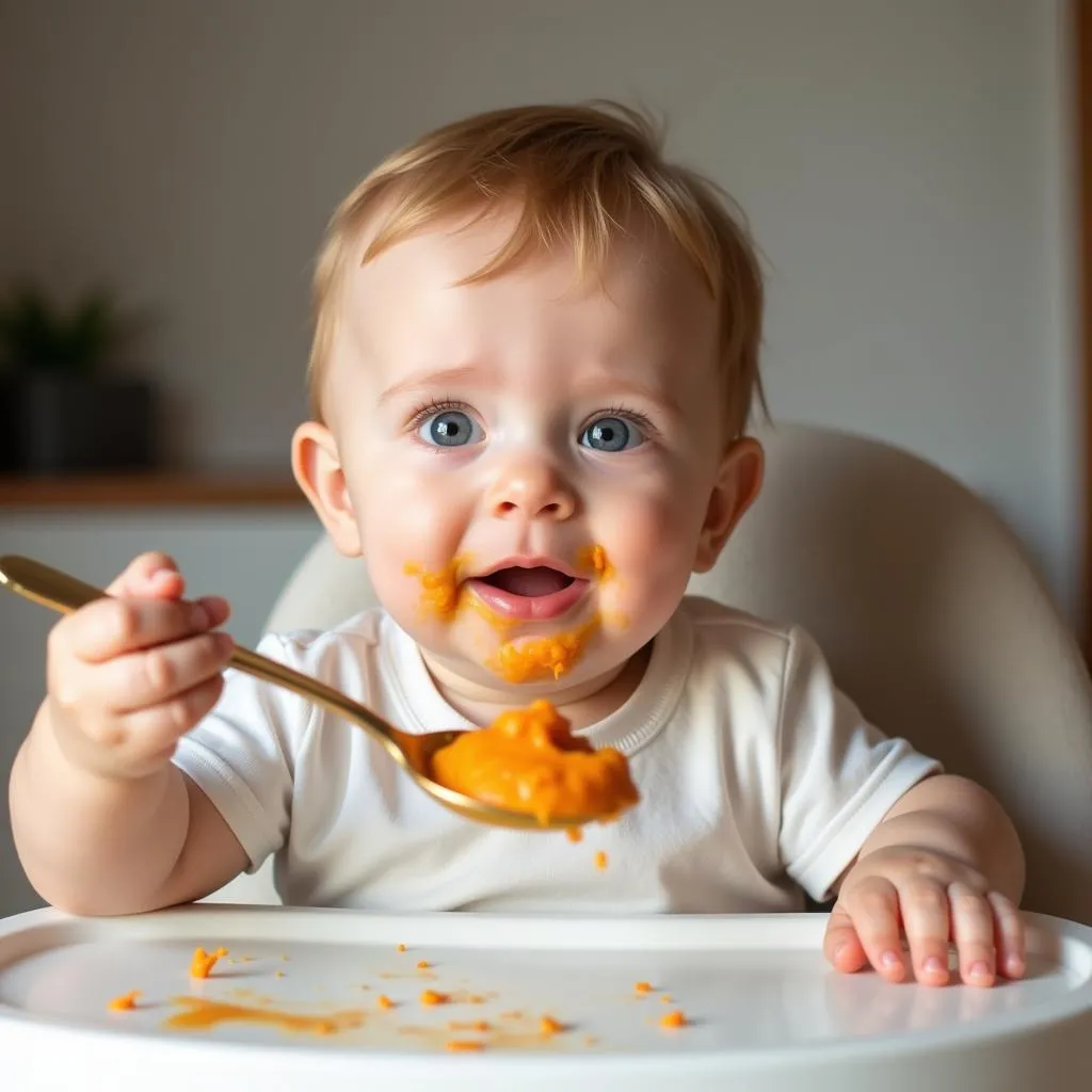 Baby eating first solids