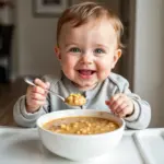 Happy Baby Eating Porridge