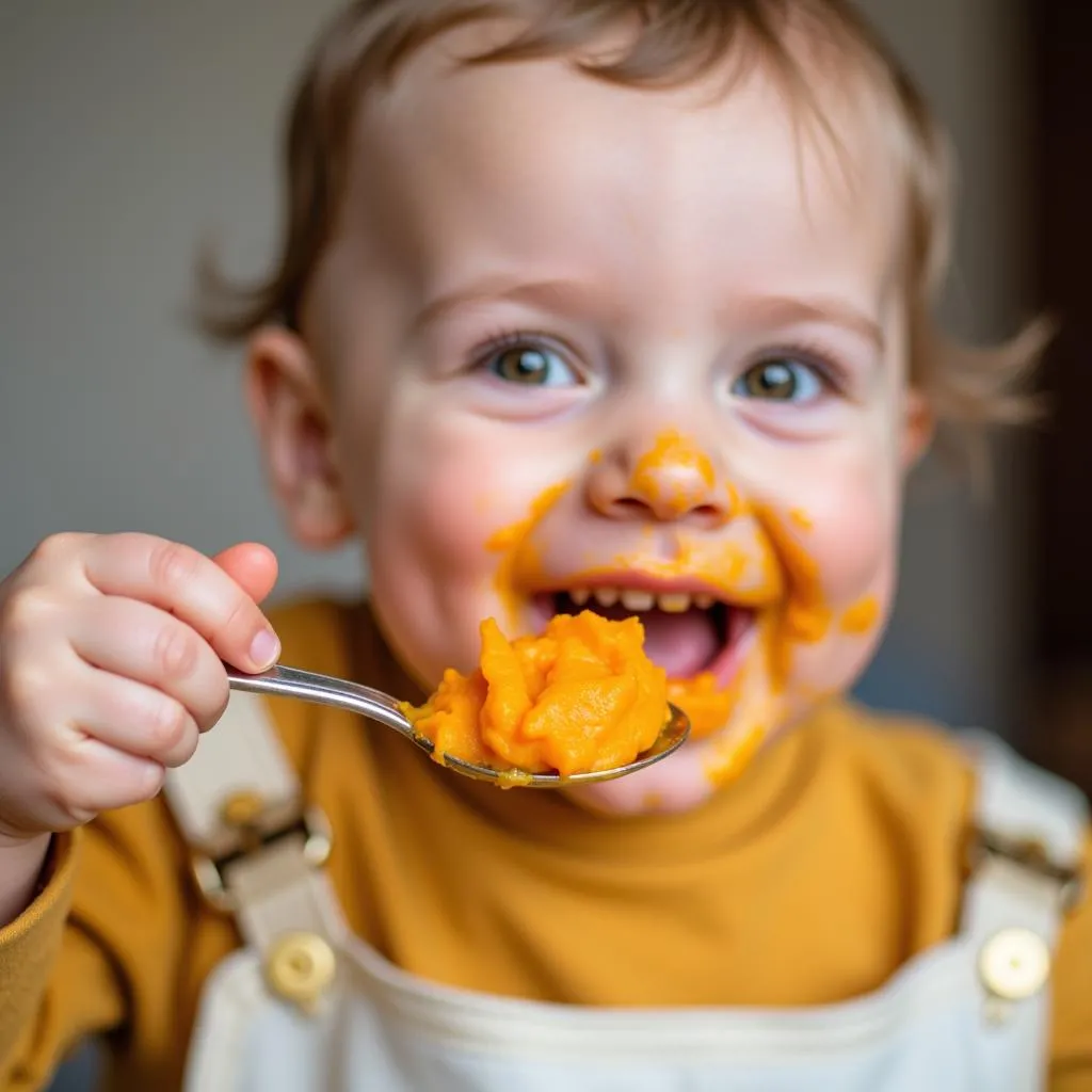 Baby Enjoying First Puree