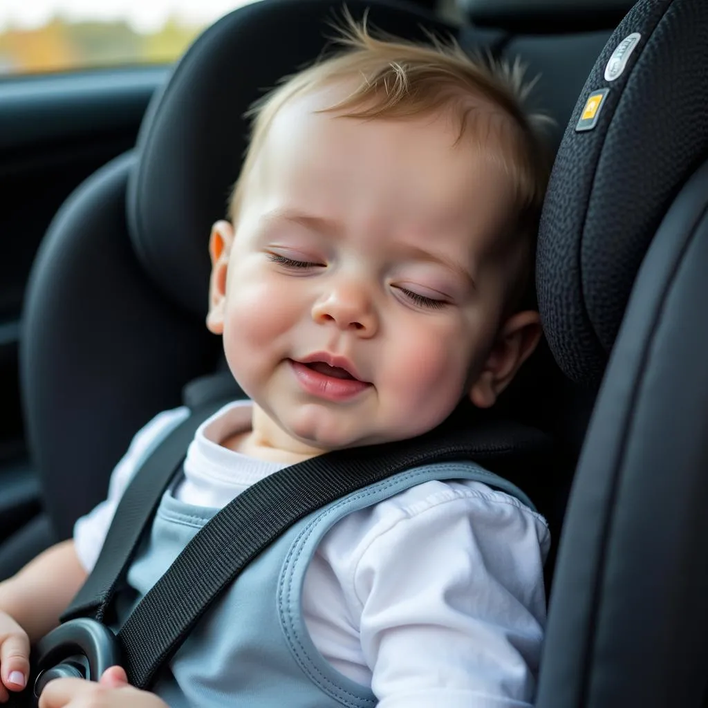 Baby Sleeping Peacefully in Car Seat