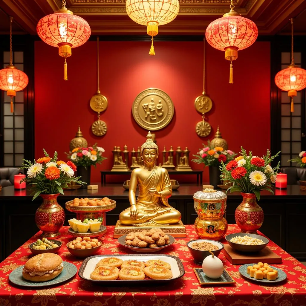 Banh Chung and Banh Tet on Tet altar