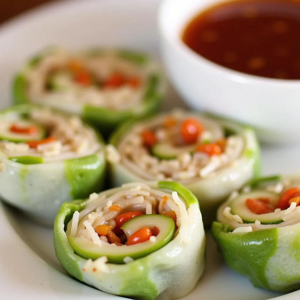 Steamed rice rolls (Banh Cuon) served in Hanoi