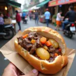 Vietnamese beef stew served in a baguette in Thai Ha