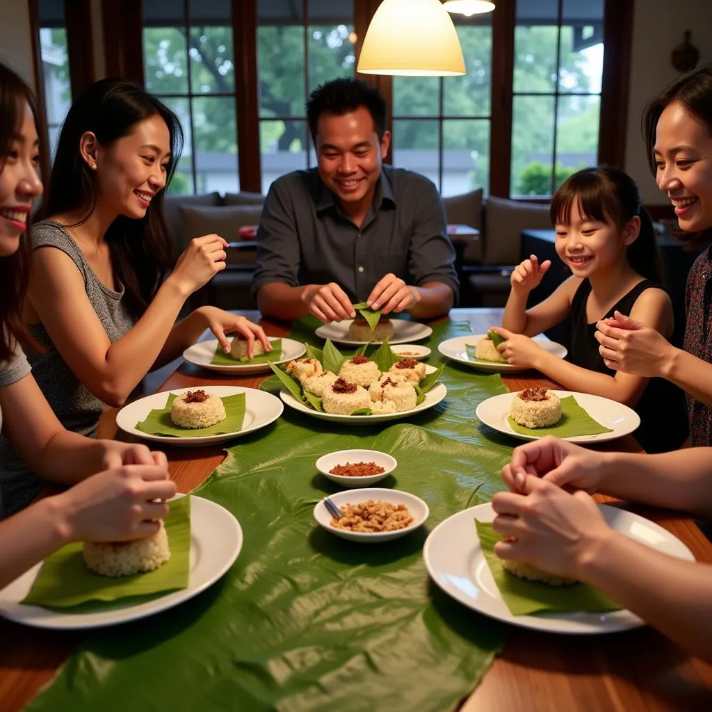 Preparing Bánh Tét for Tet