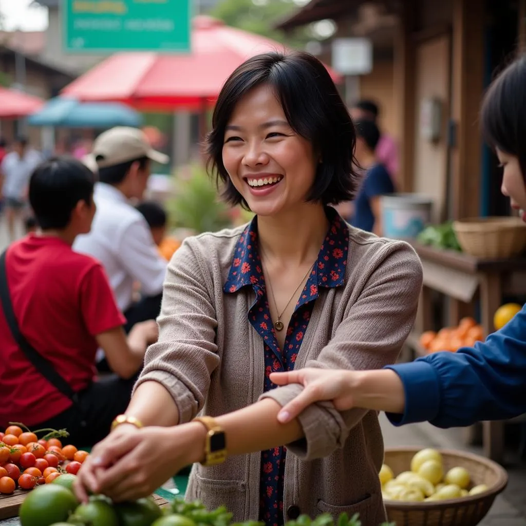 Bao Thanh visiting a local market in Bac Giang