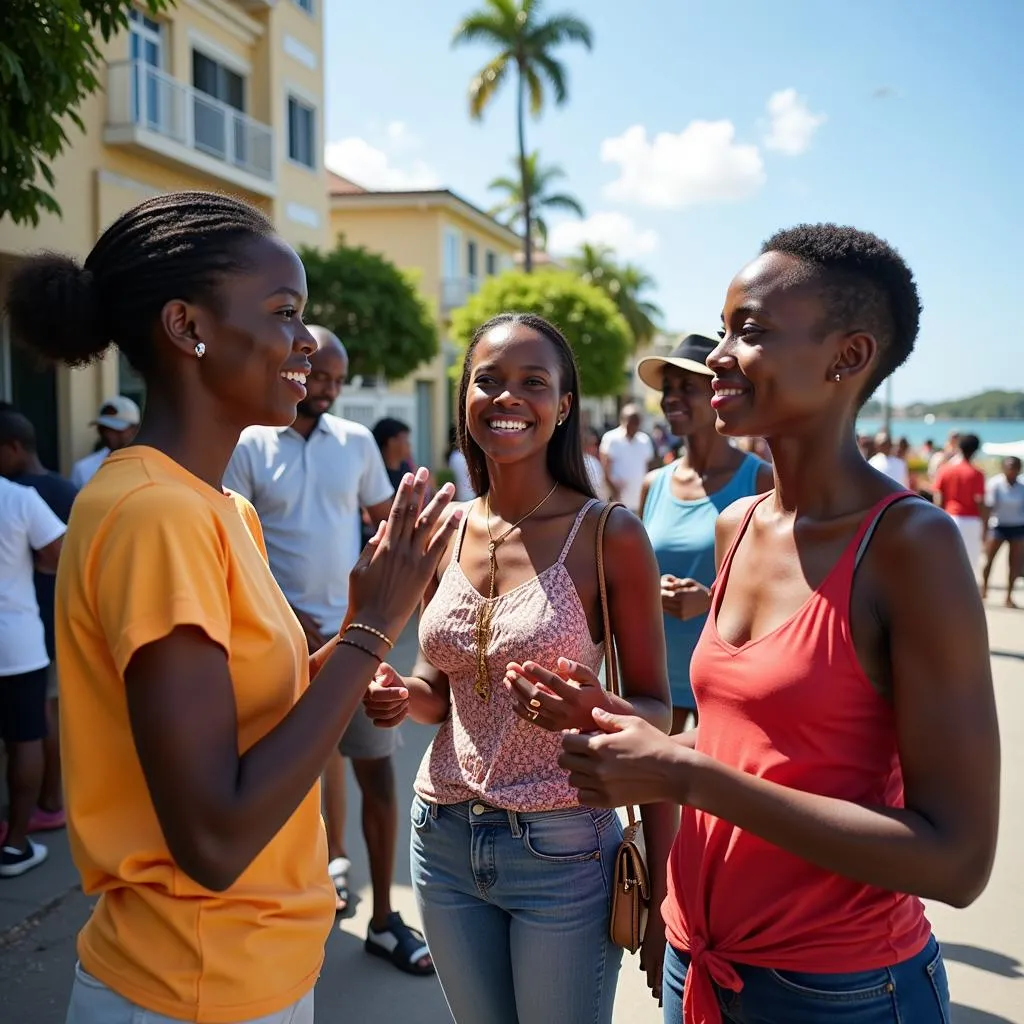 Tourists interacting with locals in Barbados