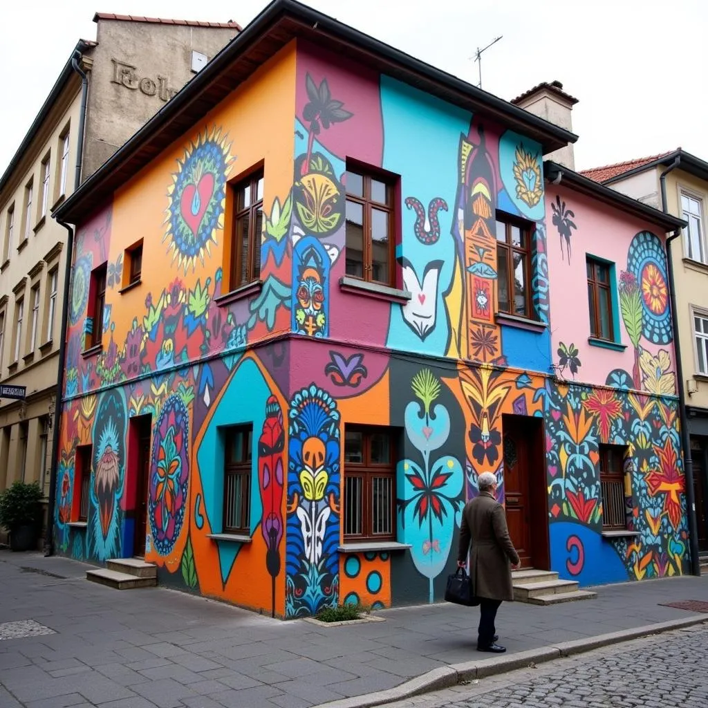 Vibrant street art in Budapest's Jewish Quarter