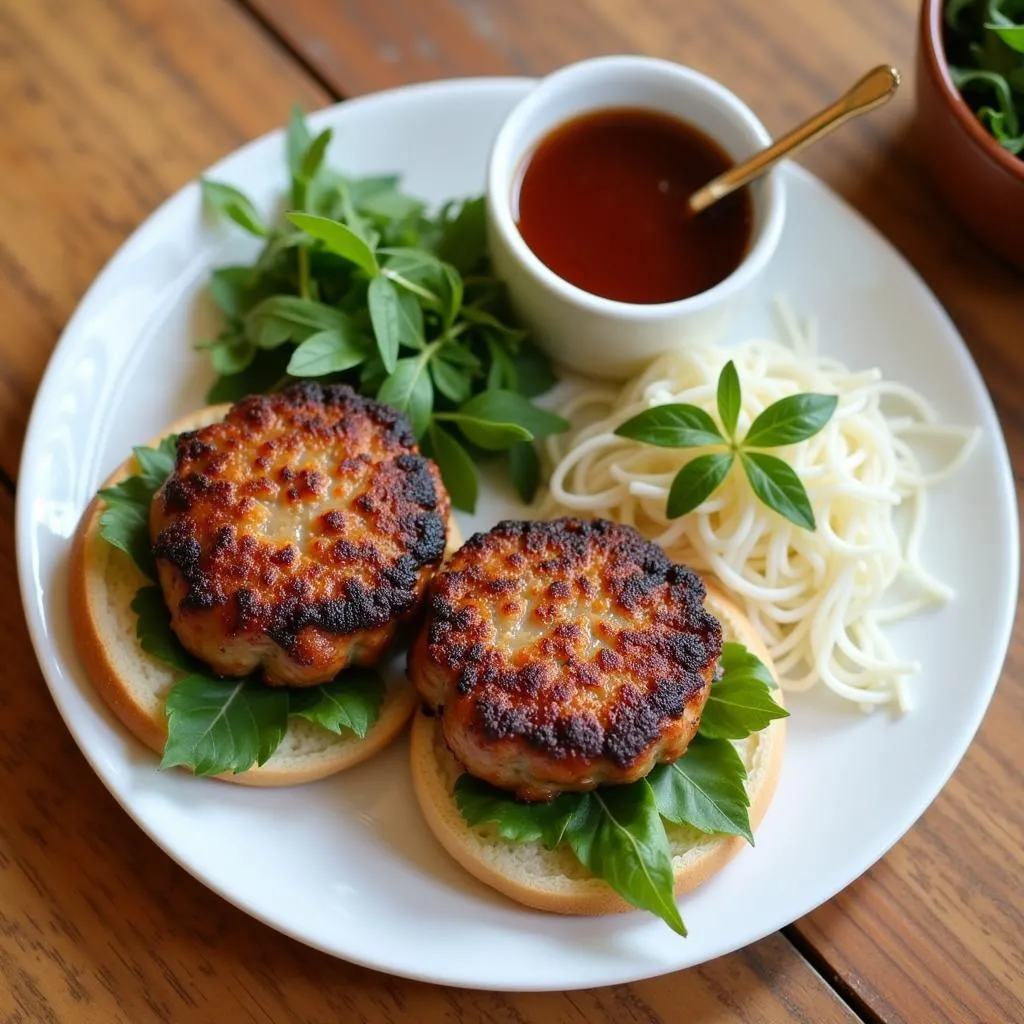 Bun cha dish with grilled pork and vermicelli noodles