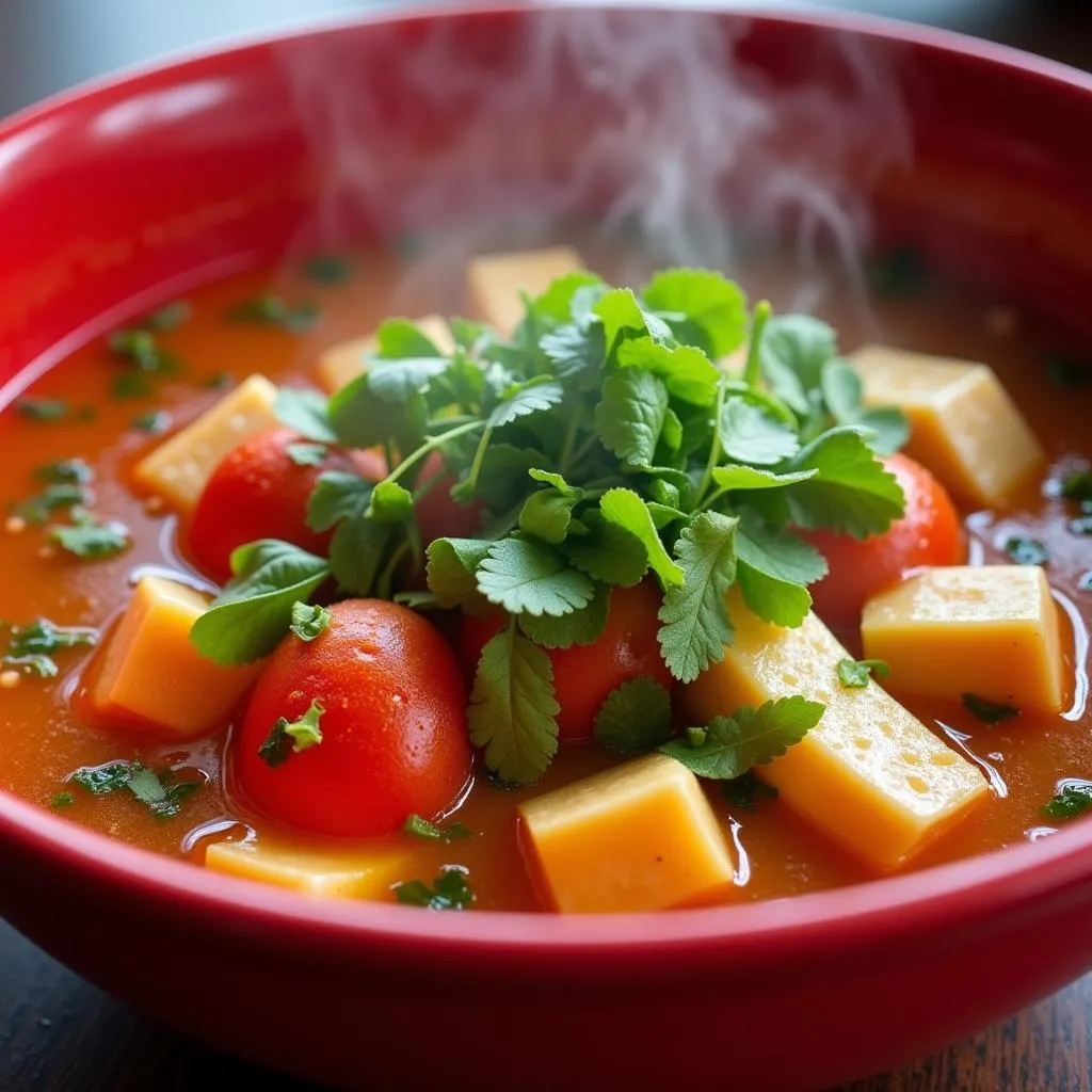 Steaming bowl of bun rieu cua in Chuc Son