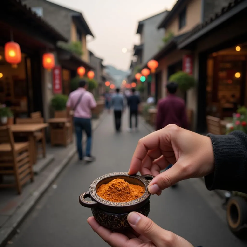 Burning Bột Thông Cầu Incense in Hanoi's Old Quarter