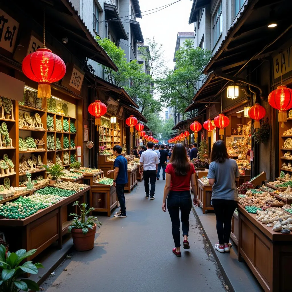 Bustling Hang Bac Street in Hanoi, Vietnam with Jadeite Shops