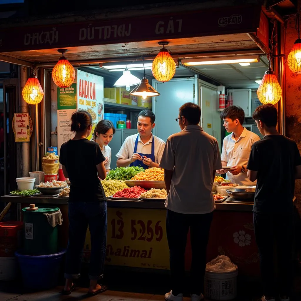 A Busy Street Food Stall in Hanoi's Old Quarter