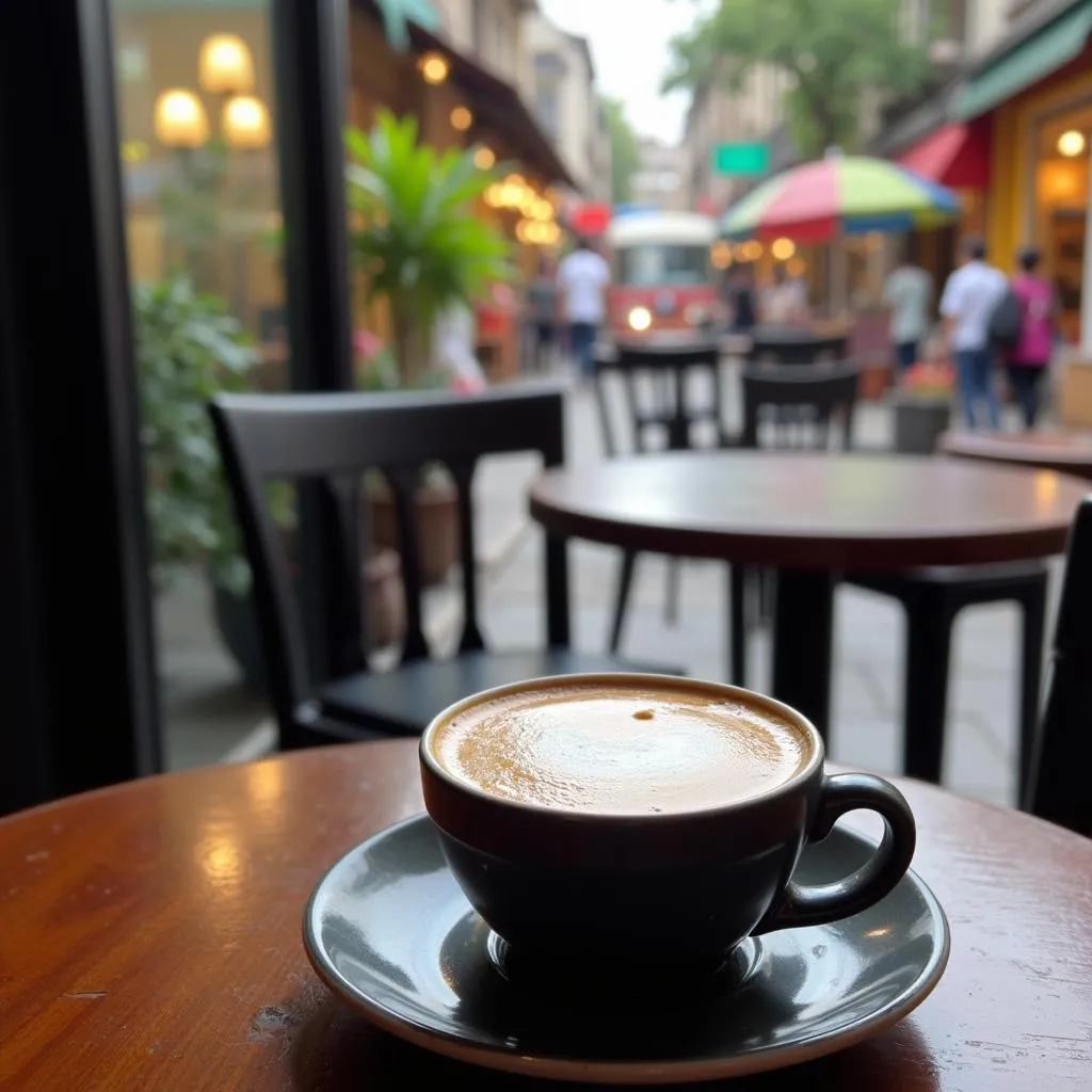 Vietnamese egg coffee in a cafe on Hoan Kiem Street