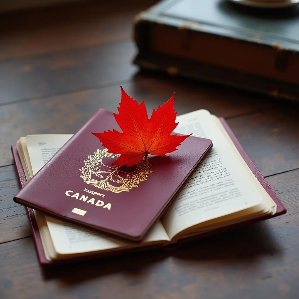 Canadian passport with a maple leaf