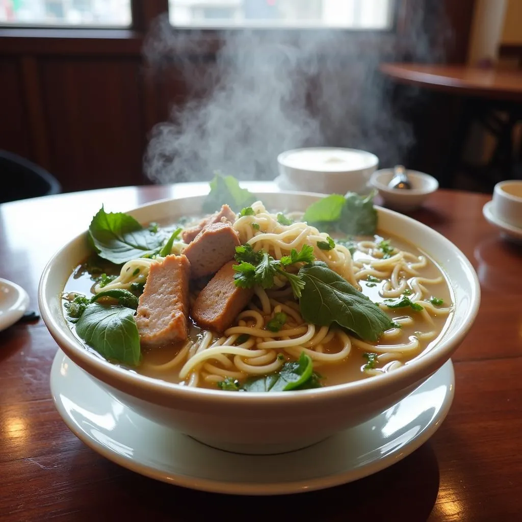 Cao Lau Hoi An served in a Hanoi restaurant