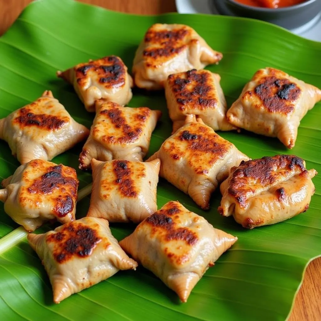 Grilled Cha La Lot served on a banana leaf