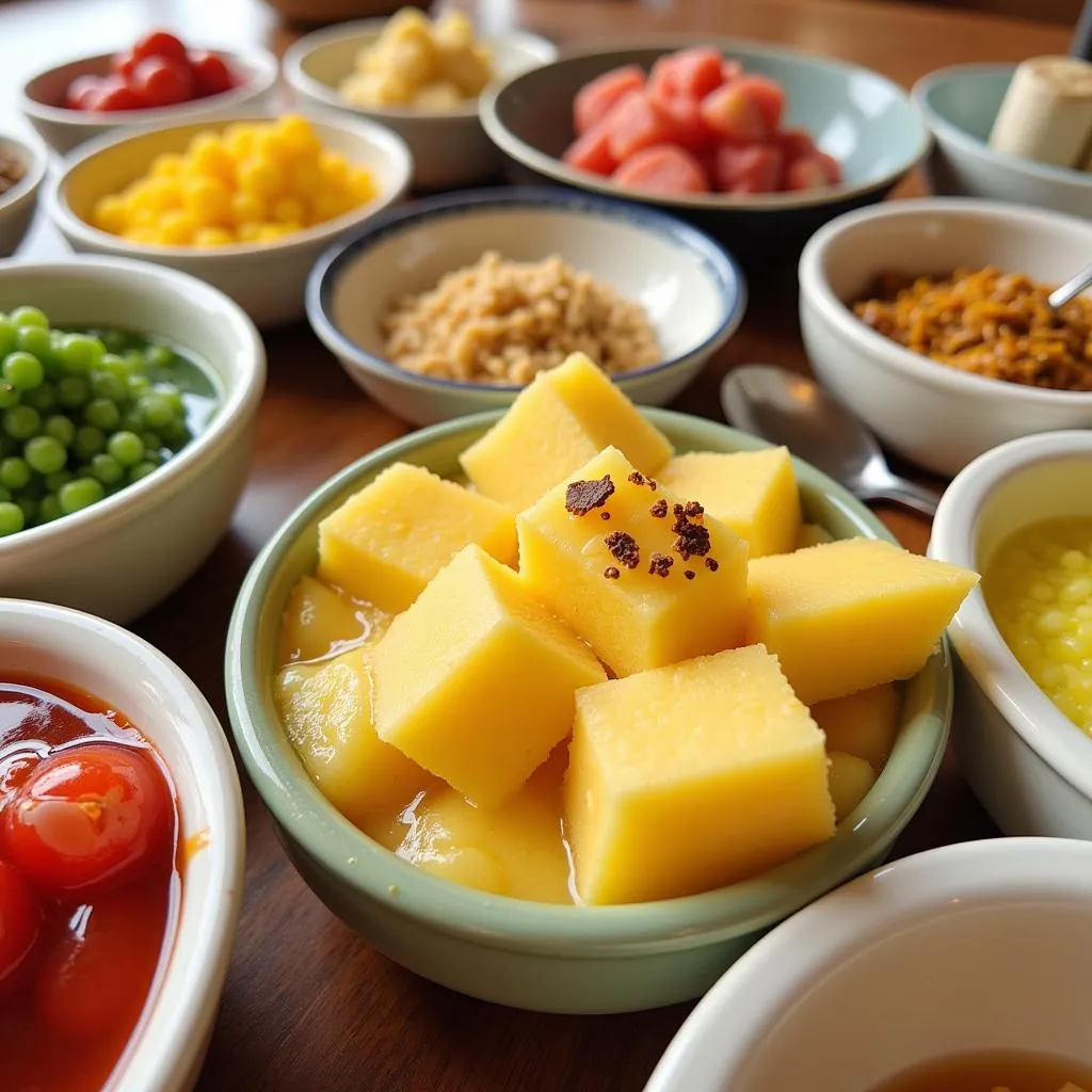 A selection of colorful che desserts in Tan Binh