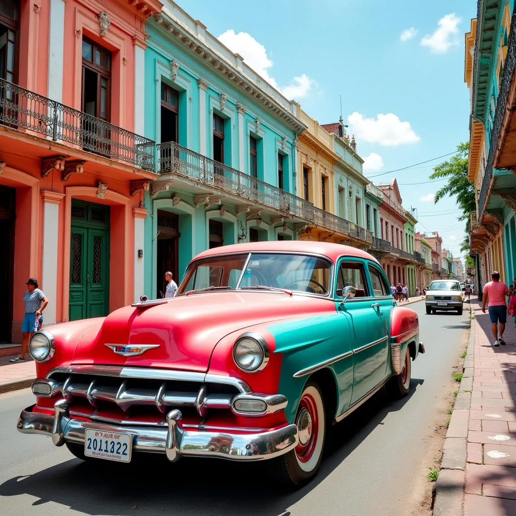 Classic Car Driving Through Havana