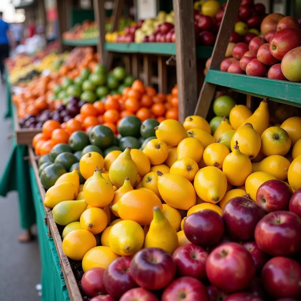 Colorful fruit stalls at Hoan Kiem Lake