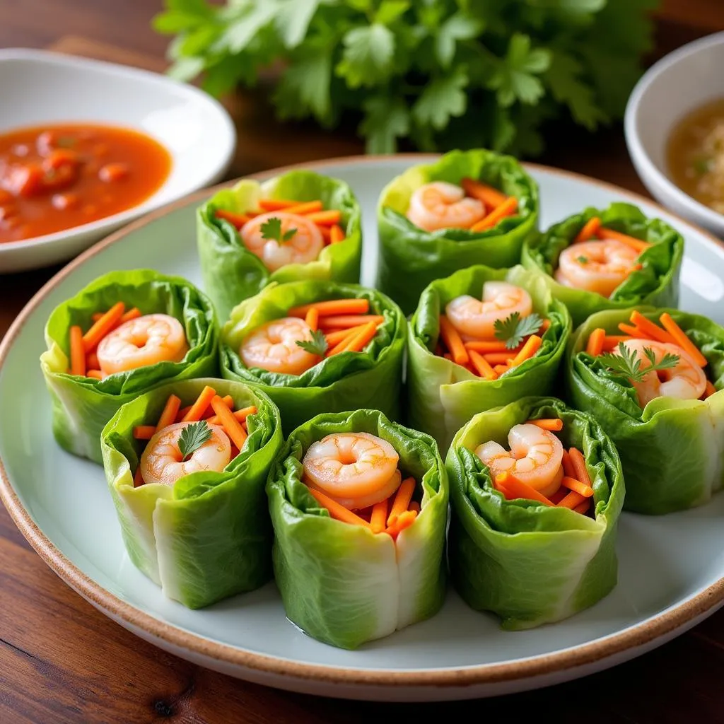 Platter of fresh Vietnamese spring rolls