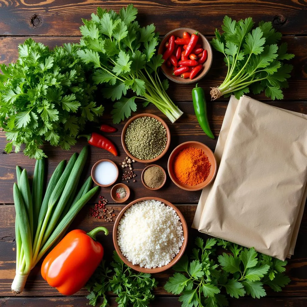 Colorful ingredients for Vietnamese street food on table