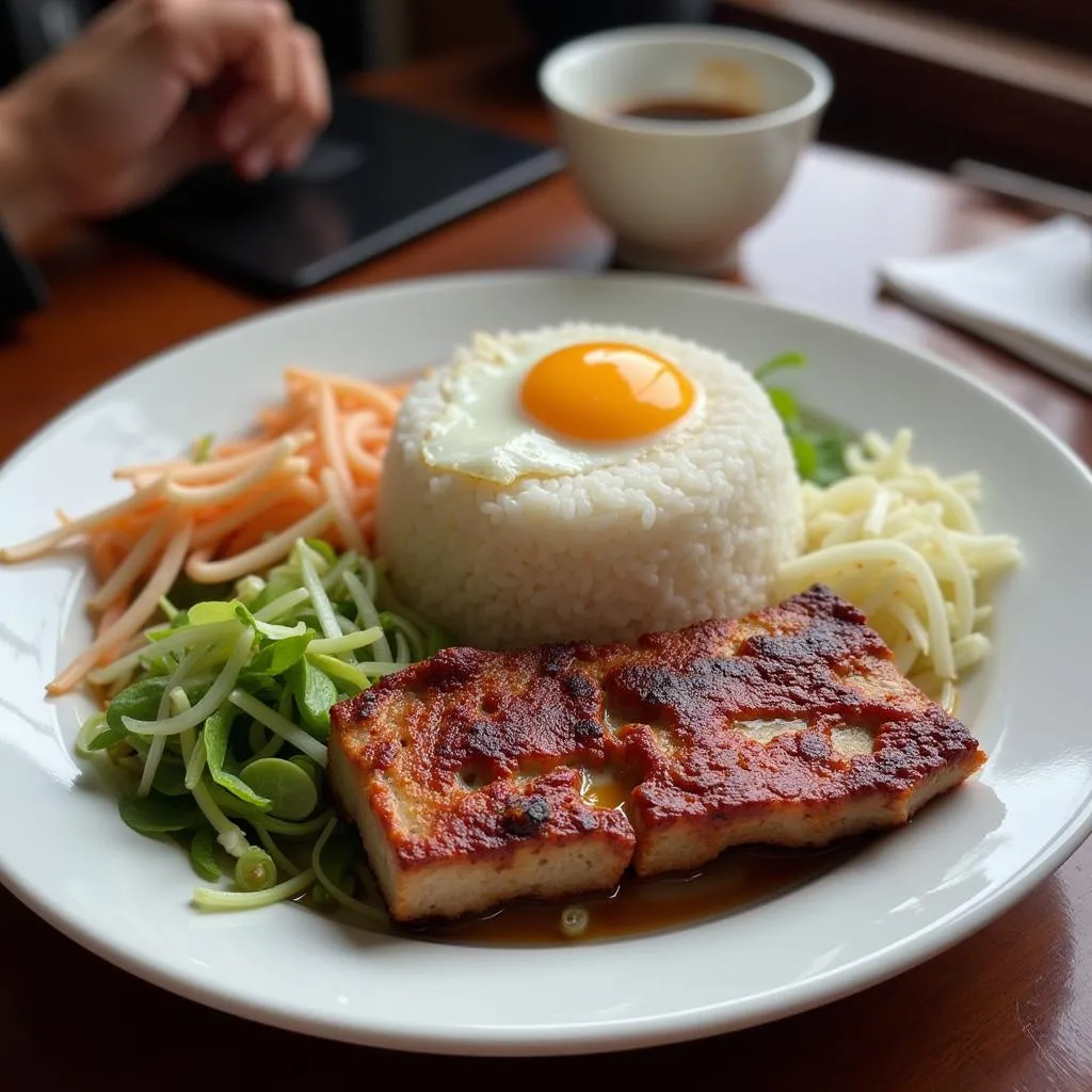 A plate of Com Tam with grilled pork