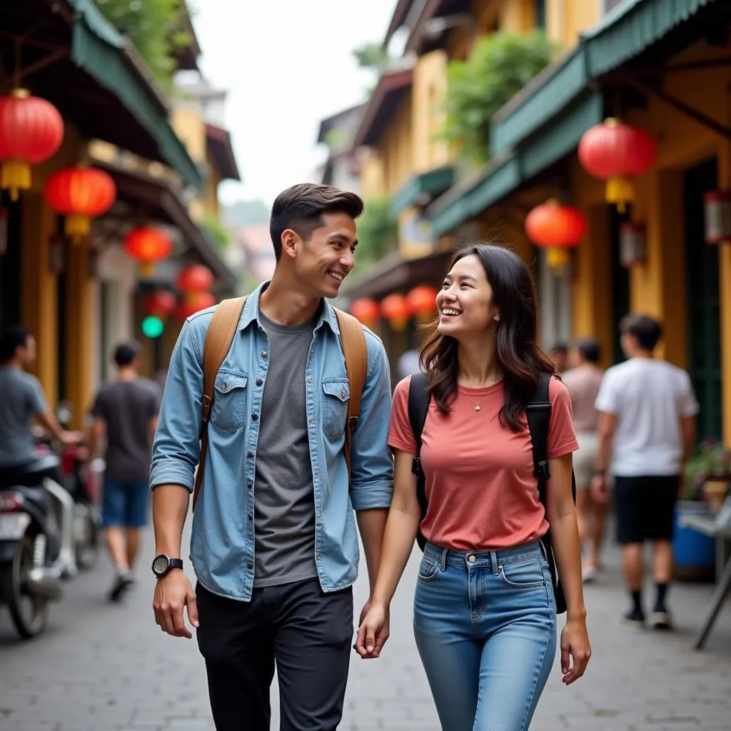 Couple Exploring Hanoi's Old Quarter