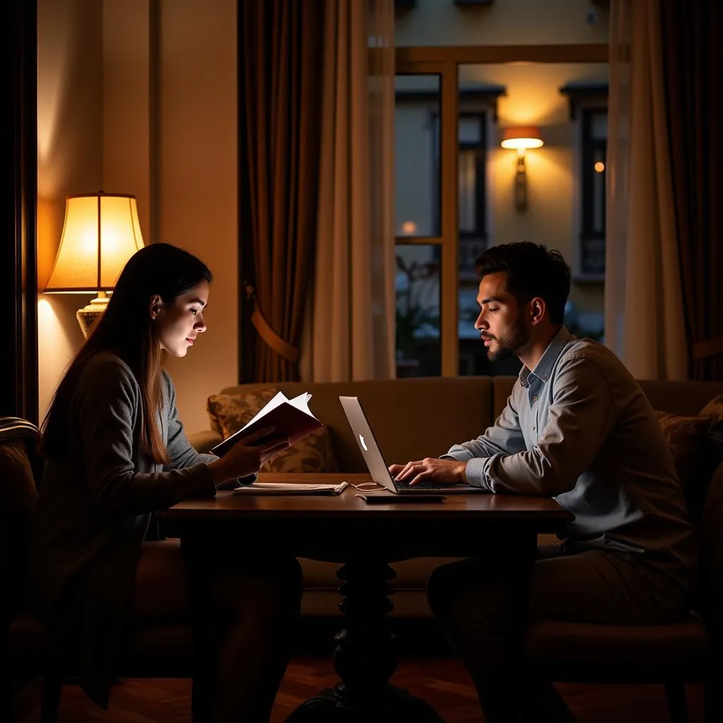 Couple relaxing in a Hanoi French Quarter apartment