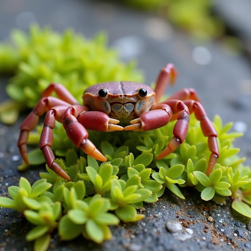 Crab feasting on algae