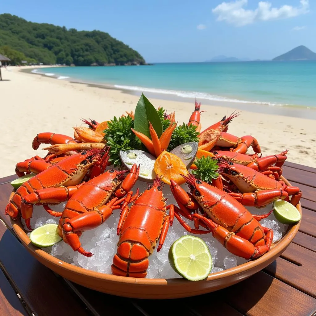 Fresh seafood platter on Da Nang beach