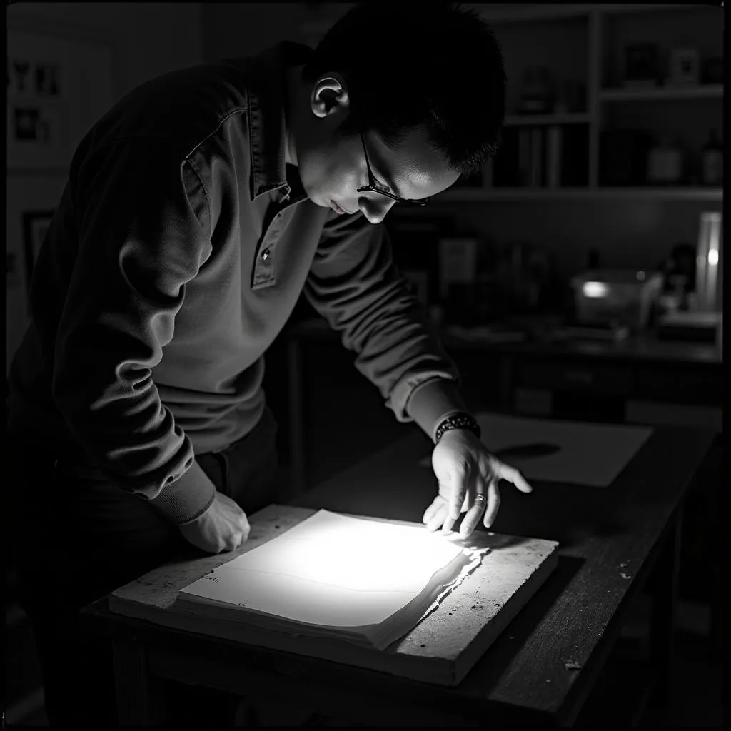 Developing Light Bulb Camera Images in Darkroom