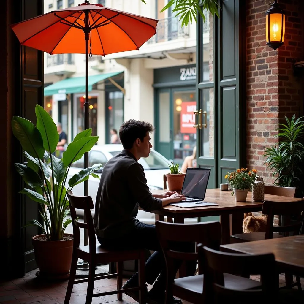 Digital Nomad Working in Hanoi Cafe