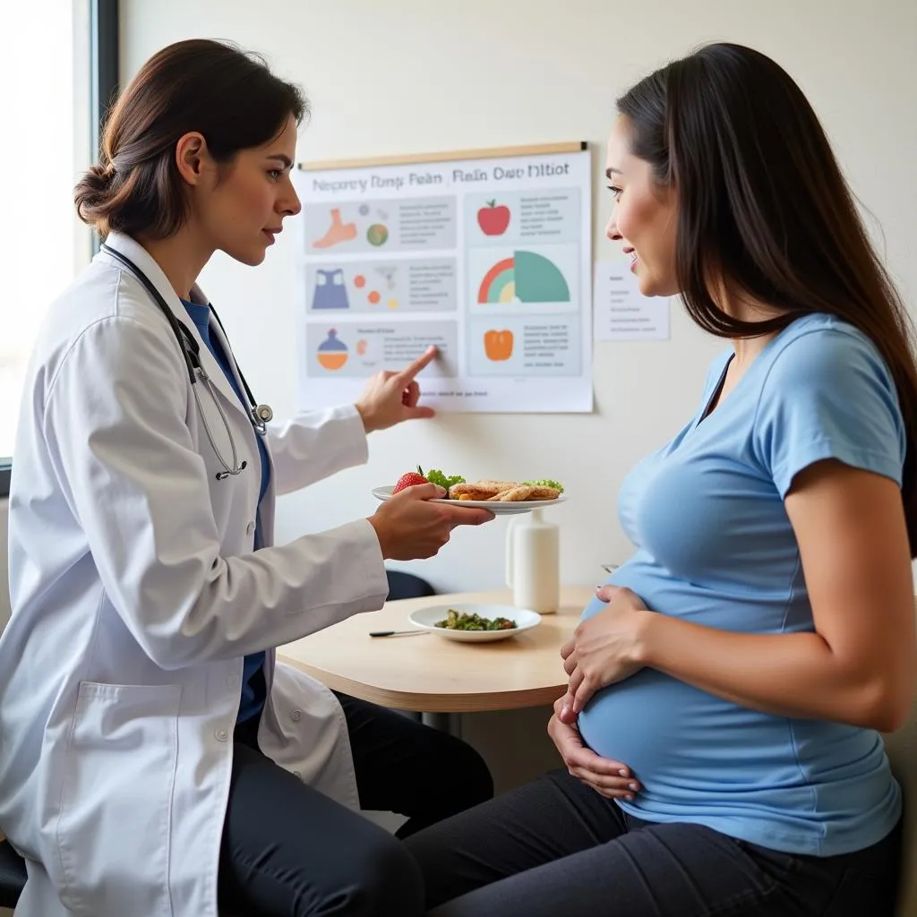 Doctor discussing nutrition with a pregnant woman