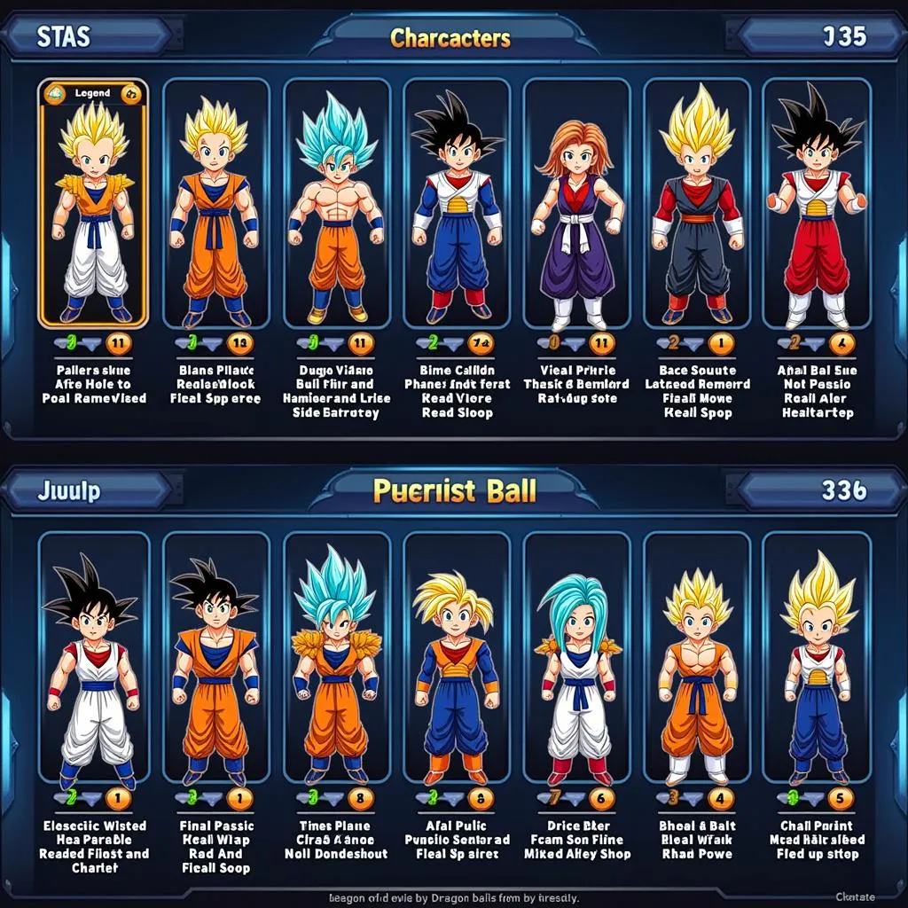 Dragon Ball Legends Character Selection Screen