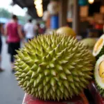 Durian fruit on a market stall in Hanoi