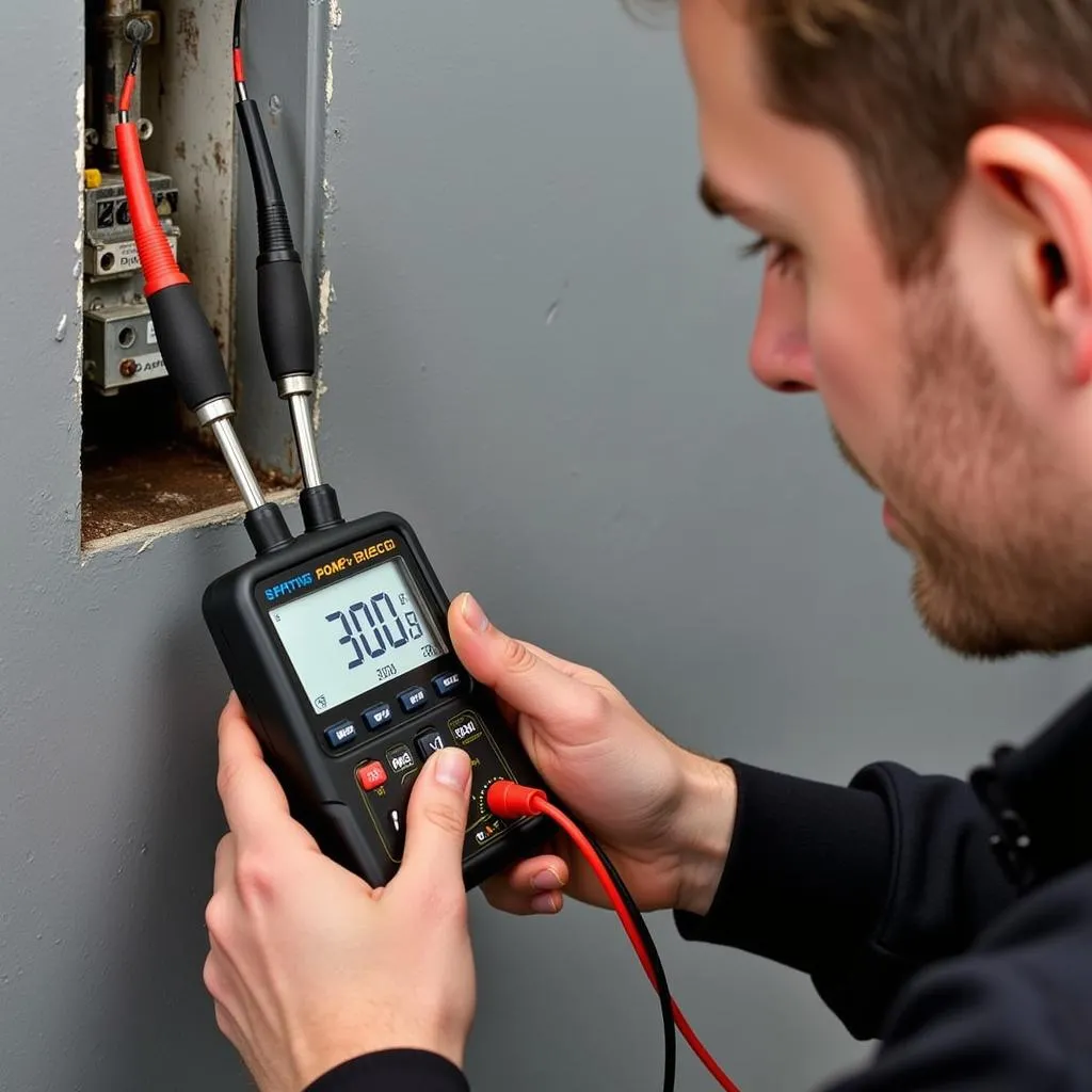 Earth resistance tester being used to check grounding point