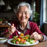 Elderly Woman Enjoying a Healthy Meal