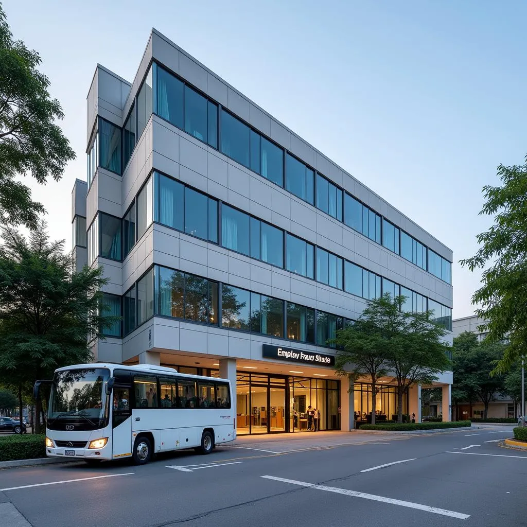 Modern office building in Hanoi with employee transportation